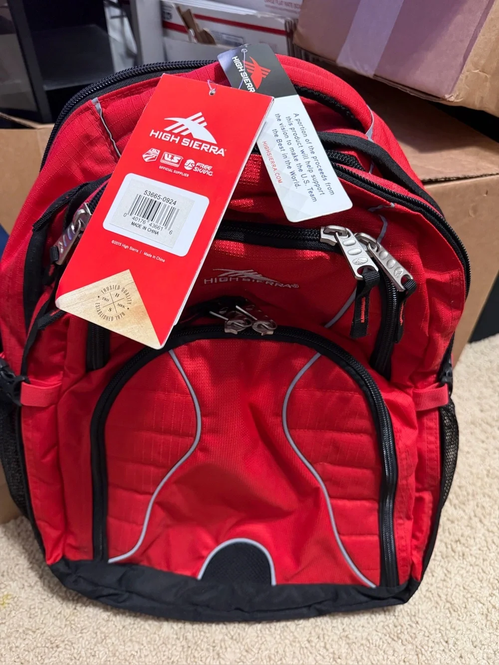 High Sierra Red and Black Men's Backpack with Multiple Compartments